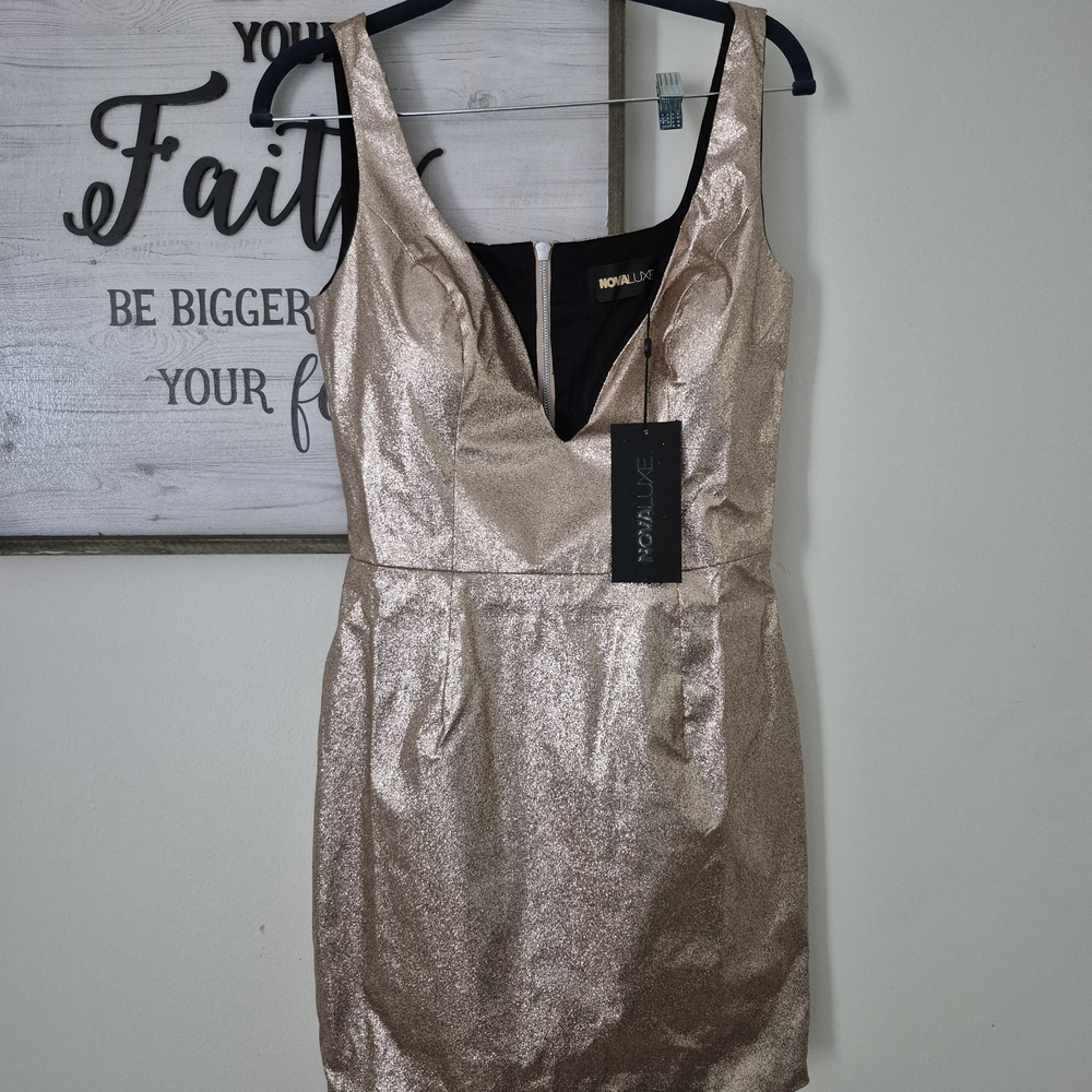 Fashion Nova Rose Gold Metallic Mini Dress